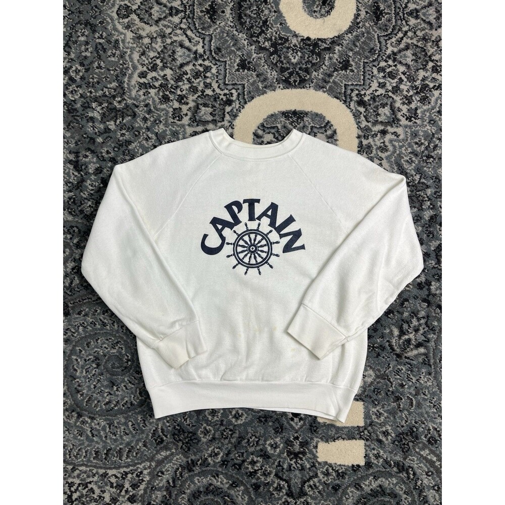Vintage Mens 80s Miller Brand Captain Sweatshirt Size M Made In USA White